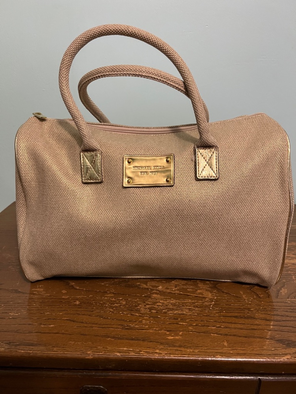 Michael Kors Burlap Tote with Gold Hardware